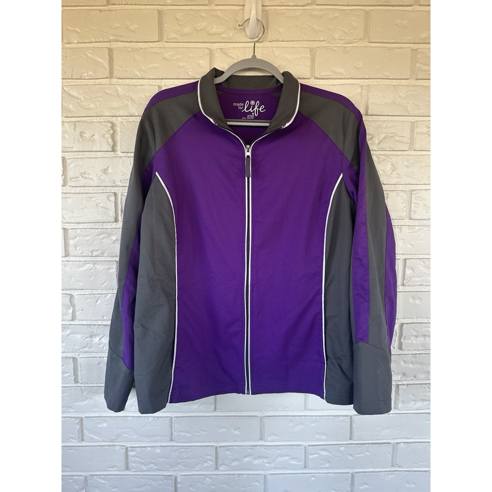 Made For Life Women's XL Track Workout Jacket Coat Top Gray & Purple